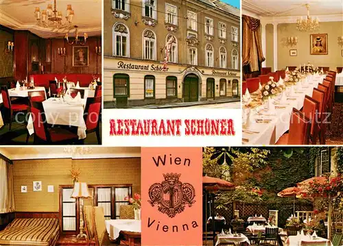 AK / Ansichtskarte Wien Hotel Restaurant Schoener Gaststube Speisesaal Zimmer Garten Wien