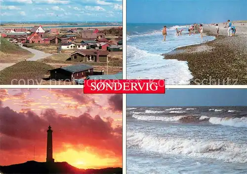 AK / Ansichtskarte Sondervig Panorama Strand Leuchtturm Flut Sondervig