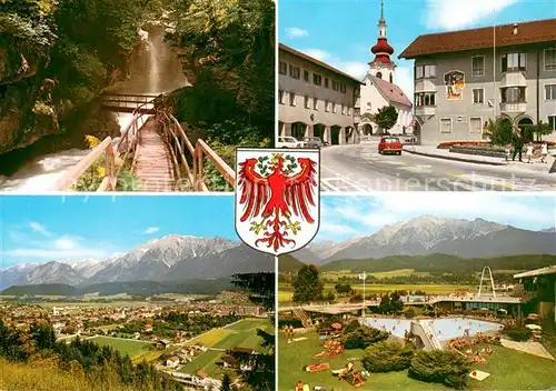AK / Ansichtskarte Wattens Wasserfall Rathausplatz Panorama mit Bettlwurf Alpenbad Wattens