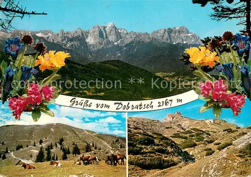 AK / Ansichtskarte Dobratsch_Kaernten mit Julische Alpen Rosstratte Ludwig Walter Haus und Deutsche Kirche  Dobratsch Kaernten