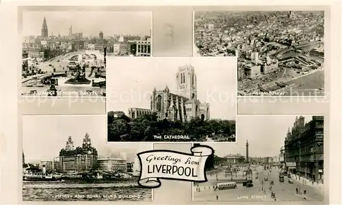 AK / Ansichtskarte Liverpool Mersey Tunnel Aerial View The Cathedral Mersey and Royal Liver Building Lime Street Liverpool