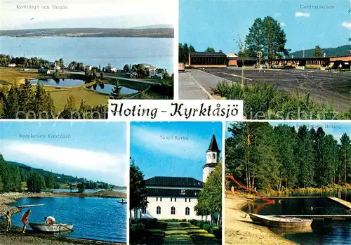 AK / Ansichtskarte Kyrktasjoe och Tasjoen Centralskolan Badplatsen Tasjoe Kyrka Hoting Badplatsen 