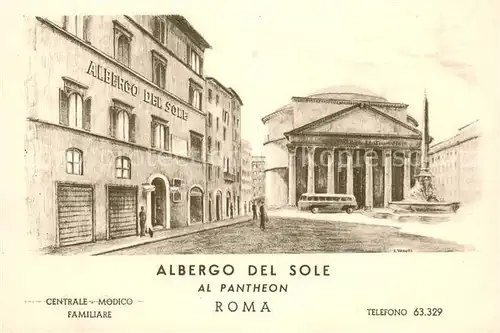 AK / Ansichtskarte Roma_Rom Albergo del Sole al Pantheon Kuenstlerkarte Roma_Rom