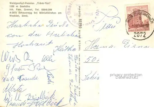 AK / Ansichtskarte Schaueregg_Pinggau Waldgasthof Pension Traenk Toerl Gastraeume Terrasse Schaueregg Pinggau