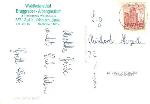 AK / Ansichtskarte Alpl Waldheimathof Bruggraber Alpengasthof Roseggers Geburts und Sterbehaus Alpl