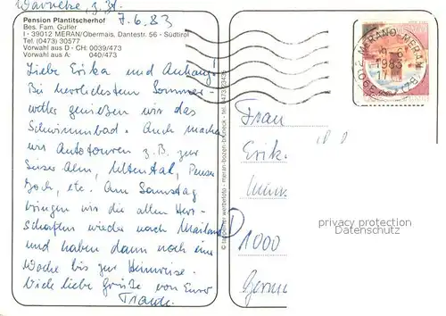 AK / Ansichtskarte Meran_Merano Pension Plantitscherhof Pool Eingang Gaststube Meran Merano