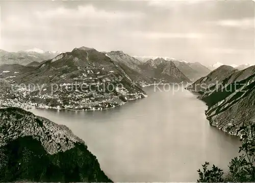 AK / Ansichtskarte Monte_Bre_Lugano Fliegeraufnahme e sfondo di Porlezza Monte_Bre_Lugano