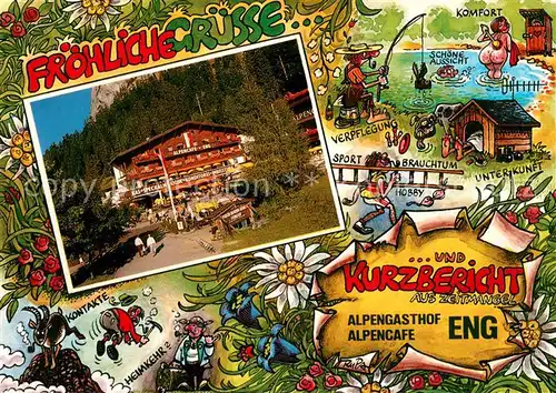 AK / Ansichtskarte Hinterriss_Tirol Alpengasthof Eng Karikaturen Hinterriss Tirol
