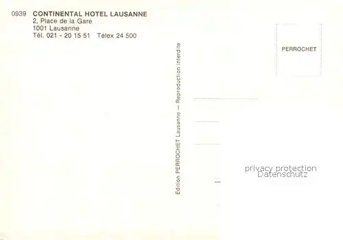 AK / Ansichtskarte Lausanne_VD Continental Hotel Lausanne Place de la Gare Lausanne VD