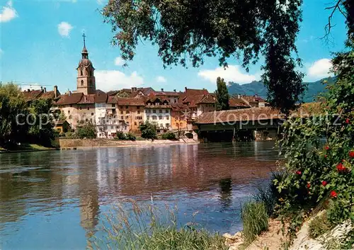 AK / Ansichtskarte Olten Uferpartie an der Aare Holzbruecke Blick zur Altstadt Olten