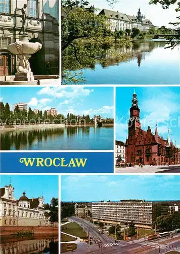 AK / Ansichtskarte Wroclaw Denkmal Statue Universitaet Neubauten Rathaus Bibliothek Studentenhaus Wroclaw