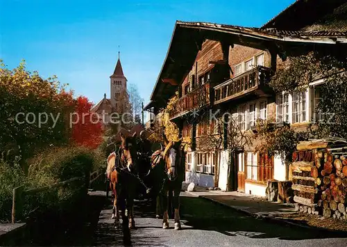 AK / Ansichtskarte Brienz_BE Pferdewagen Blick zur Kirche Brienz_BE