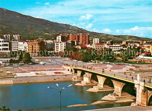 AK / Ansichtskarte Skopje_Skoplje Stadtpanorama Vardar Bruecke Skopje Skoplje