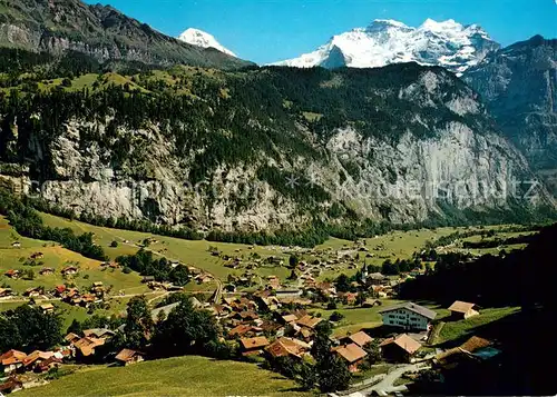 AK / Ansichtskarte Lauterbrunnen_BE Panorama Blick zu Moench und Jungfrau Berner Alpen Lauterbrunnen BE