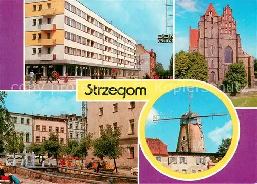 AK / Ansichtskarte Strzegom Motiv Innenstadt Kirche Wasserspiele Kanal Windmuehle Strzegom