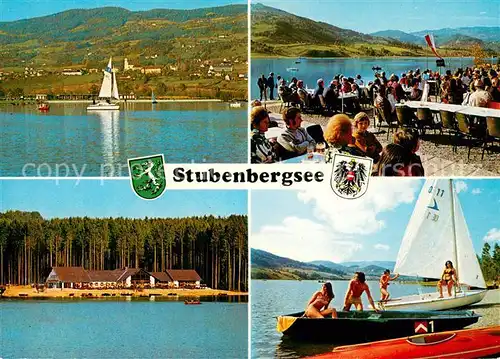 AK / Ansichtskarte Stubenberg_Steiermark Erholungszentrum Stubenbergsee Strand Segeln Restaurant Terrasse Stubenberg_Steiermark