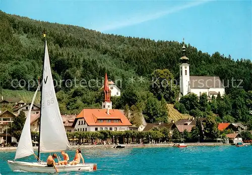 AK / Ansichtskarte Attersee Ansicht vom See aus Blick zur Kirche Segeln Sommerfrische Attersee