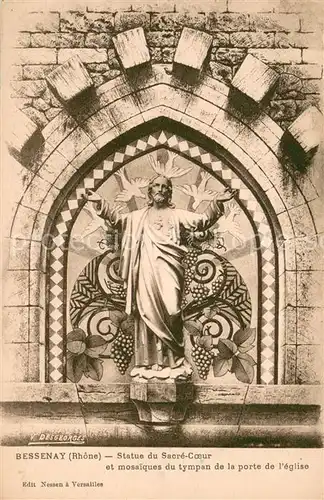 AK / Ansichtskarte Bessenay Statue du Sacre Coeur et mossaiques du tympan de la porte de l eglise Bessenay