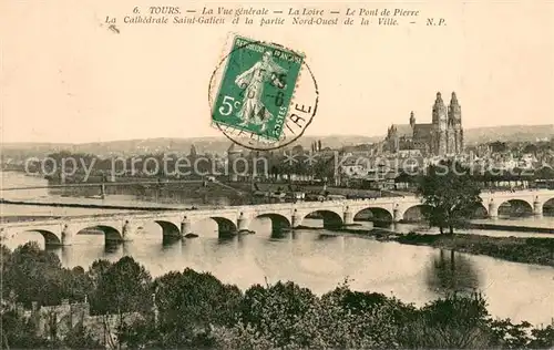 AK / Ansichtskarte Tours_Indre et Loire Vue generale Pont de Pierre sur la Loire Cathedrale Saint Gatien Tours Indre et Loire