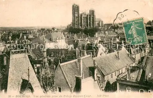 AK / Ansichtskarte Bourges Vue generale prise du Palais Jacques Coeur Cathedrale Bourges