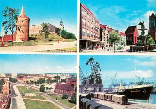 AK / Ansichtskarte Szczecin_Stettin Zamek Ksiazat Pomorskich i Baszta Siedmiu Plaszezy Panorama miasta Plac Orla Bialego Fragment portu Szczecin_Stettin