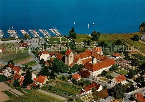 AK / Ansichtskarte Mittelzell_Reichenau Marienmuenster Benediktinerabtei Basilika mit West Querhaus und wehrhaftem Turm Fliegeraufnahme 