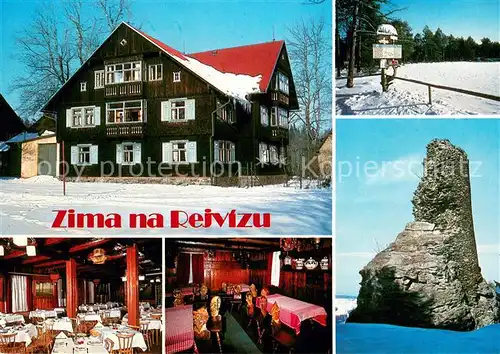 AK / Ansichtskarte Rejviz_Reihwiesen Noskova chata Mechove jezirko Jidelna zotavovny Vyrezavane zidle Zricenia hradu Kobrstejna Rejviz Reihwiesen