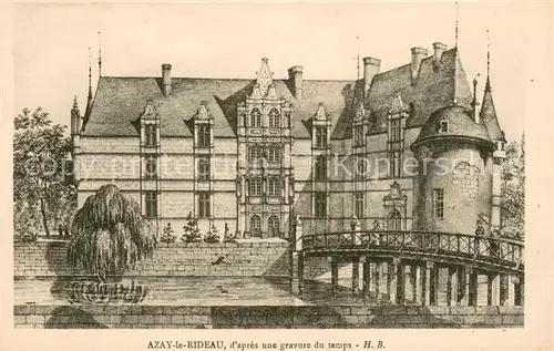 AK / Ansichtskarte Azay le Rideau Chateau gravure du temps Kuenstlerkarte Azay le Rideau