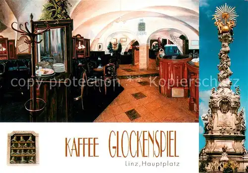 AK / Ansichtskarte Linz_Donau Kaffee Glockenspiel Dreifaltigkeitssaeule Linz_Donau