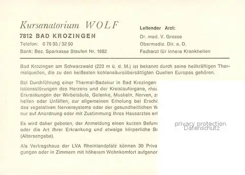 AK / Ansichtskarte Bad_Krozingen Kursanatorium Wolf Bad_Krozingen