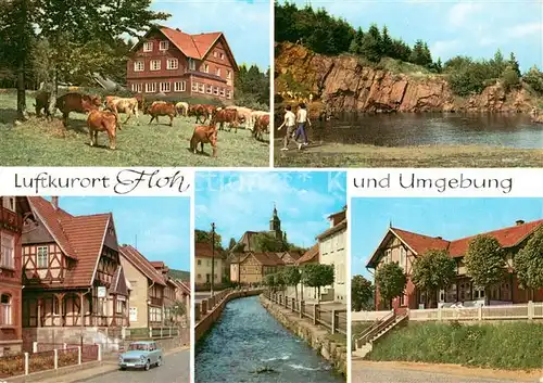 AK / Ansichtskarte Floh Seligenthal Ferienheim Ebertswiese Hoehenbergsee FDGB Erholungsheim Einheit Kirche Gaststaette Feldschloesschen Floh Seligenthal