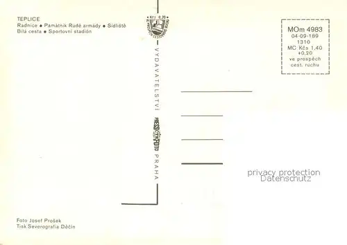 AK / Ansichtskarte Teplice Radnice Pamatnik Rude armady Sidliste Bila cesta Sportovni stadion Teplice