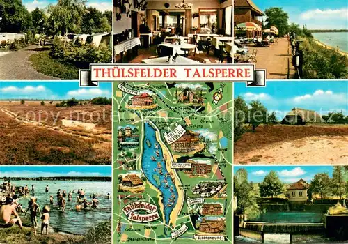 AK / Ansichtskarte Thuelsfelder_Talsperre Gesellschaftsraeume Kaminzimmer Terrasse mit Seeblick Badestrand Zeltplatz Thuelsfelder Talsperre