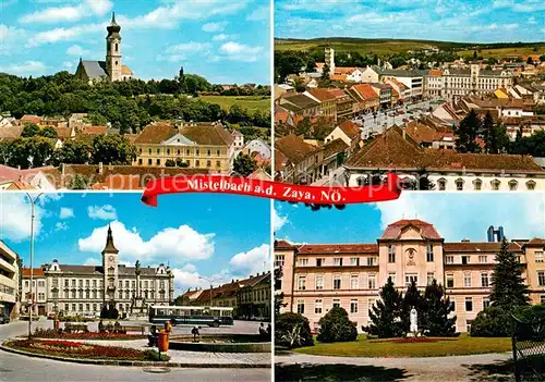 AK / Ansichtskarte Mistelbach_Niederoesterreich Pfarrkirche Hauptplatz Rathaus Krankenhaus Mistelbach