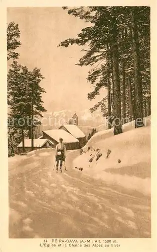 AK / Ansichtskarte Peira Cava Eglise et la Chaine des Alpes en hiver Peira Cava