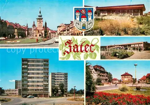 AK / Ansichtskarte Zatec Namesti VRSR Spolensky dum Moskva Obchodni stredisko a restaurace Zlaty chmel Sidliste Svermovo namesti zatec