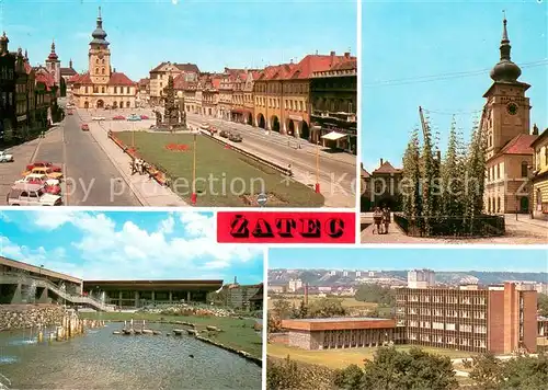 AK / Ansichtskarte Zatec Namesti VRSR Radnice s chemlici Kulturni dum Moskva Vyzkumny ustav chmelarsky zatec