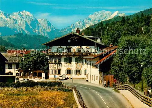 AK / Ansichtskarte Wallgau Hotel Gasthof Post mit Hochblassen und Alpspitze Wallgau