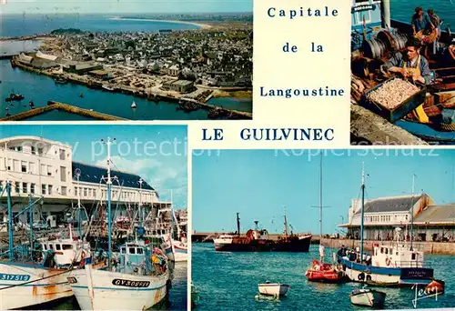 AK / Ansichtskarte Le_Guilvinec Vue generale aerienne Debarquement des langoustines Bateaux devant la creiee Mouvements de bateaux dans le port Le_Guilvinec