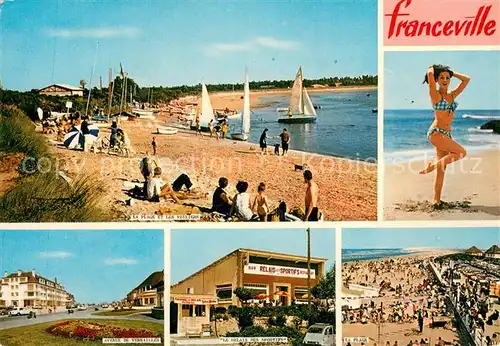 AK / Ansichtskarte Franceville Plage La plage et les voiliers Avenue de Versailles Le Relais des Sportifs La Plage Franceville Plage