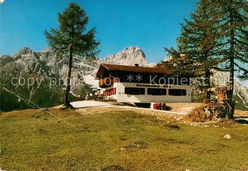 AK / Ansichtskarte Sexten_Sesto_Suedtirol Rotwandwiesen Huette Dolomiten Rifugio Croda Rossa di Sesto Dolomiti Sexten_Sesto_Suedtirol