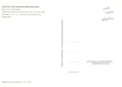 AK / Ansichtskarte Oberbraendi Gasthof Pension Buergerstueble im Schwarzwald Oberbraendi