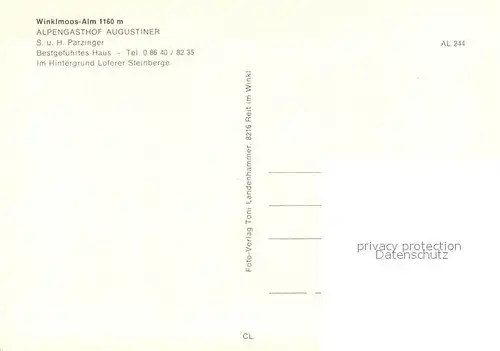 AK / Ansichtskarte Winklmoos_Winkelmoos Winklmoosalm Alpengasthof Augustiner Loferer Steinberge Winklmoos Winkelmoos
