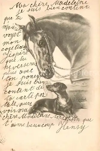 AK / Ansichtskarte Pferde Hund K?nstlerkarte C. Reichert  