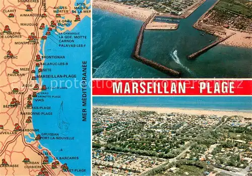 AK / Ansichtskarte Marseillan_Plage Landkarte Kuestenregion Fliegeraufnahmen Marseillan_Plage