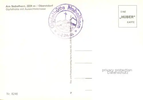 AK / Ansichtskarte Oberstdorf Nebelhorn Gipfelhuette Aussichtsterrasse Gipfelkreuz Huber Karte Nr 8246 Oberstdorf