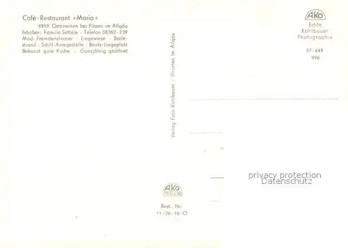 AK / Ansichtskarte Osterreinen_Forggensee Cafe Restaurant Maria am See Alpen Osterreinen_Forggensee