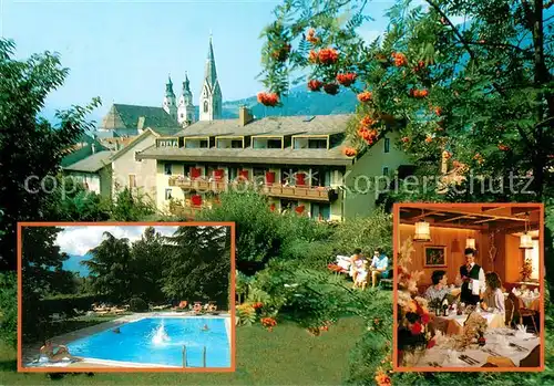 AK / Ansichtskarte Brixen_Suedtirol Hotel Gruener Baum Restaurant Swimming Pool Blick zur Kirche Brixen Suedtirol
