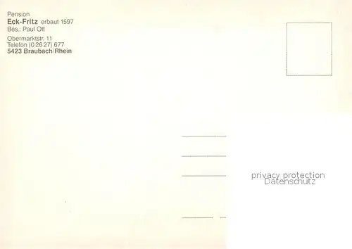 AK / Ansichtskarte Braubach_Rhein Pension Bauernschaenke Eck Fritz Fachwerkhaus Altstadt Braubach Rhein