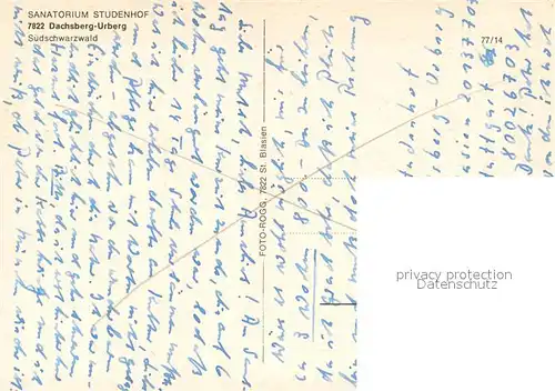 AK / Ansichtskarte Urberg Sanatorium Studenhof im Schwarzwald Urberg